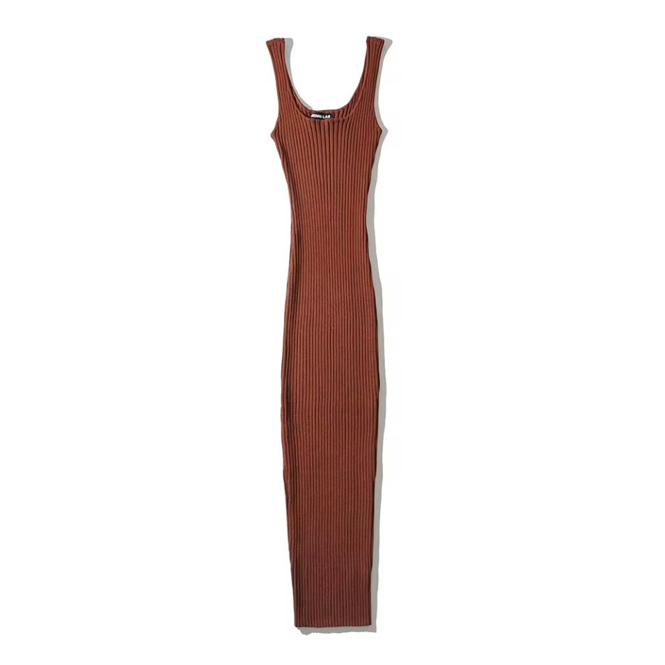Pangea Slim Rib Knit Style Bodycon One Size Long Dress