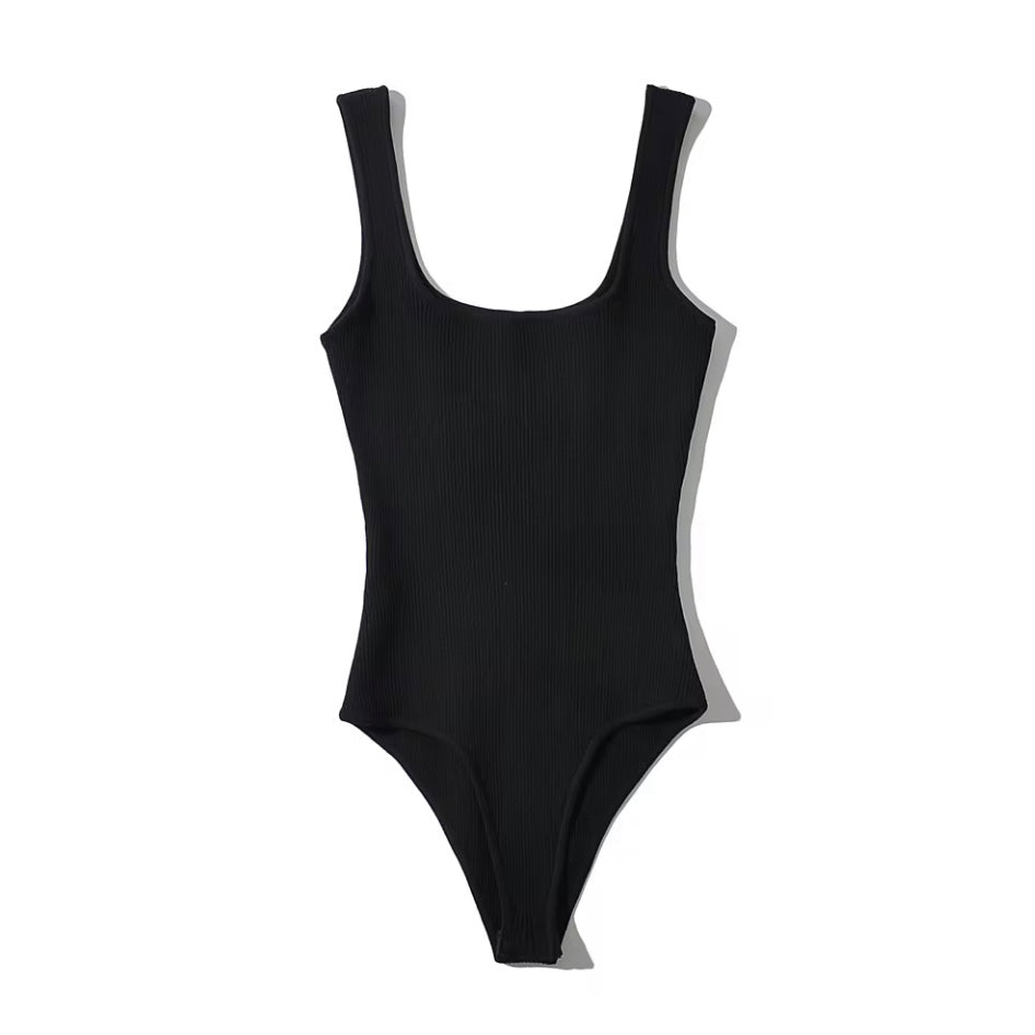 Ocean Women’s Rib Knit Stretch Square Neck One Piece Bodysuit