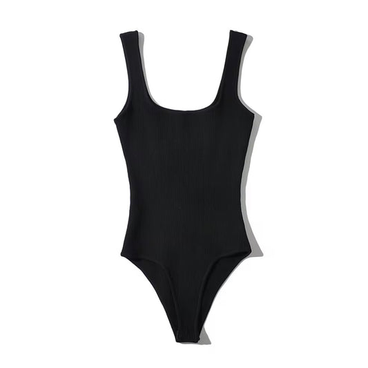 Ocean Women’s Rib Knit Stretch Square Neck One Piece Bodysuit