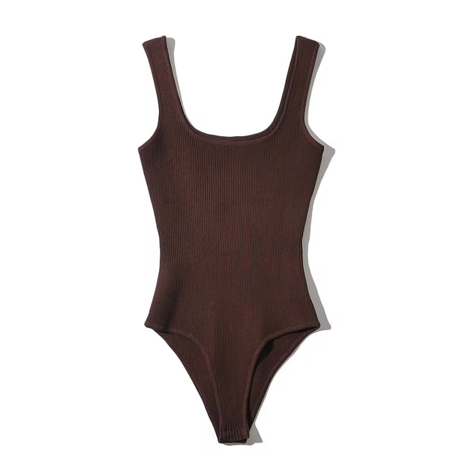 Ocean Women’s Rib Knit Stretch Square Neck One Piece Bodysuit